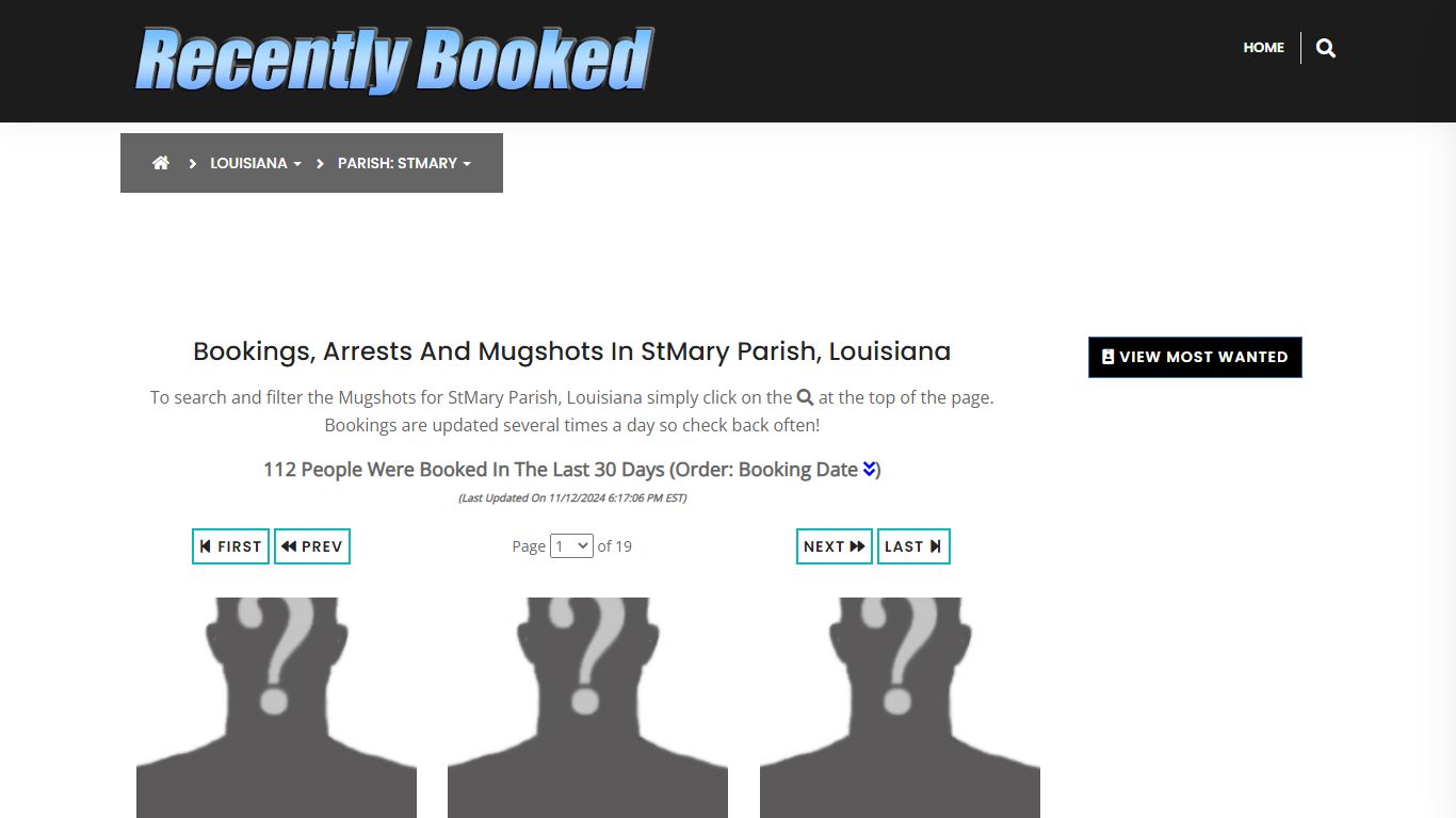 Bookings, Arrests and Mugshots in StMary Parish, Louisiana